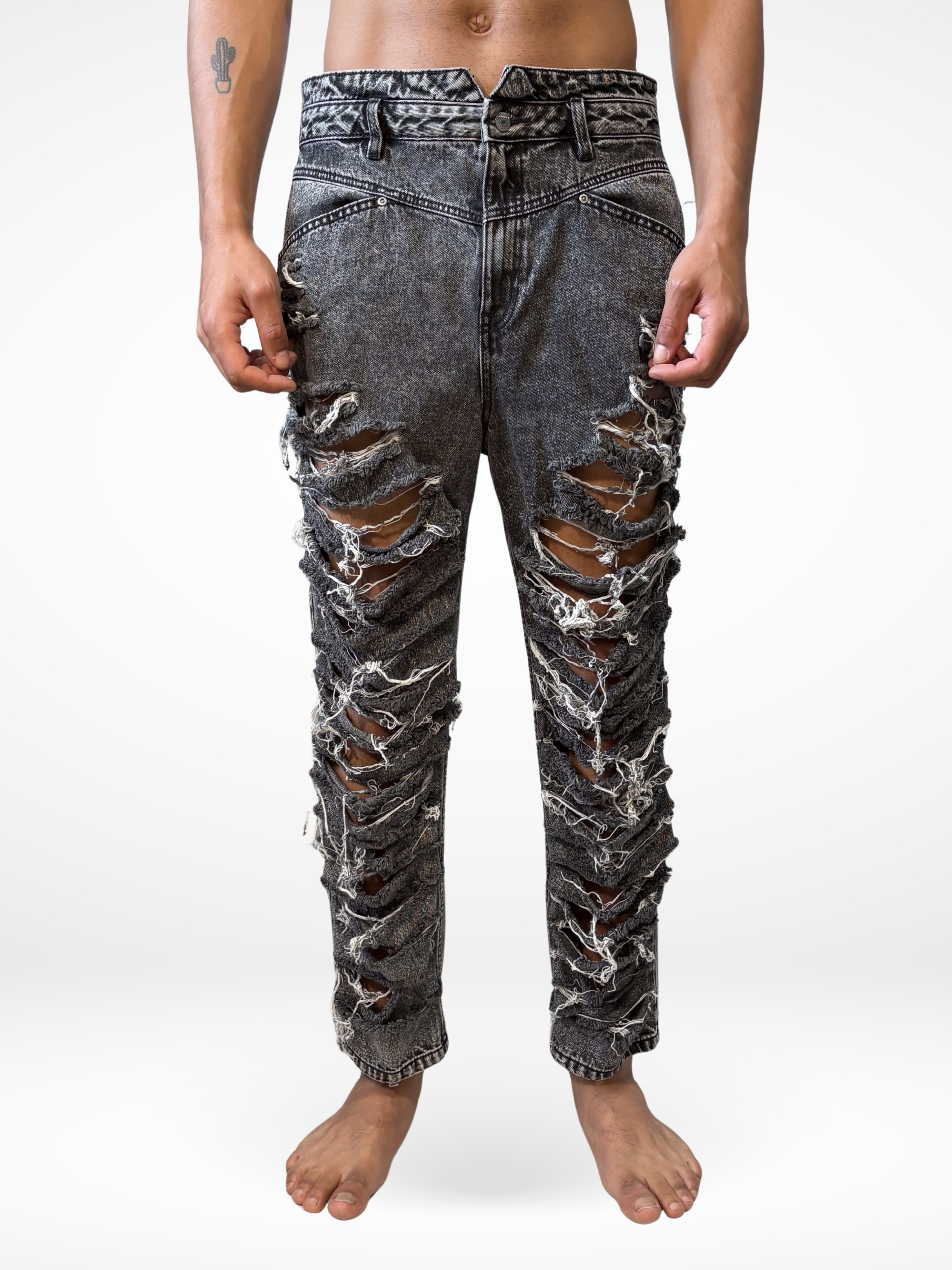 Upthrifted distressed denim