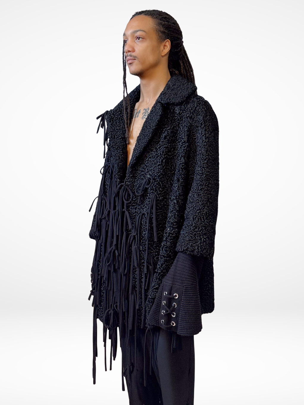 Upthrifted strips wool coat