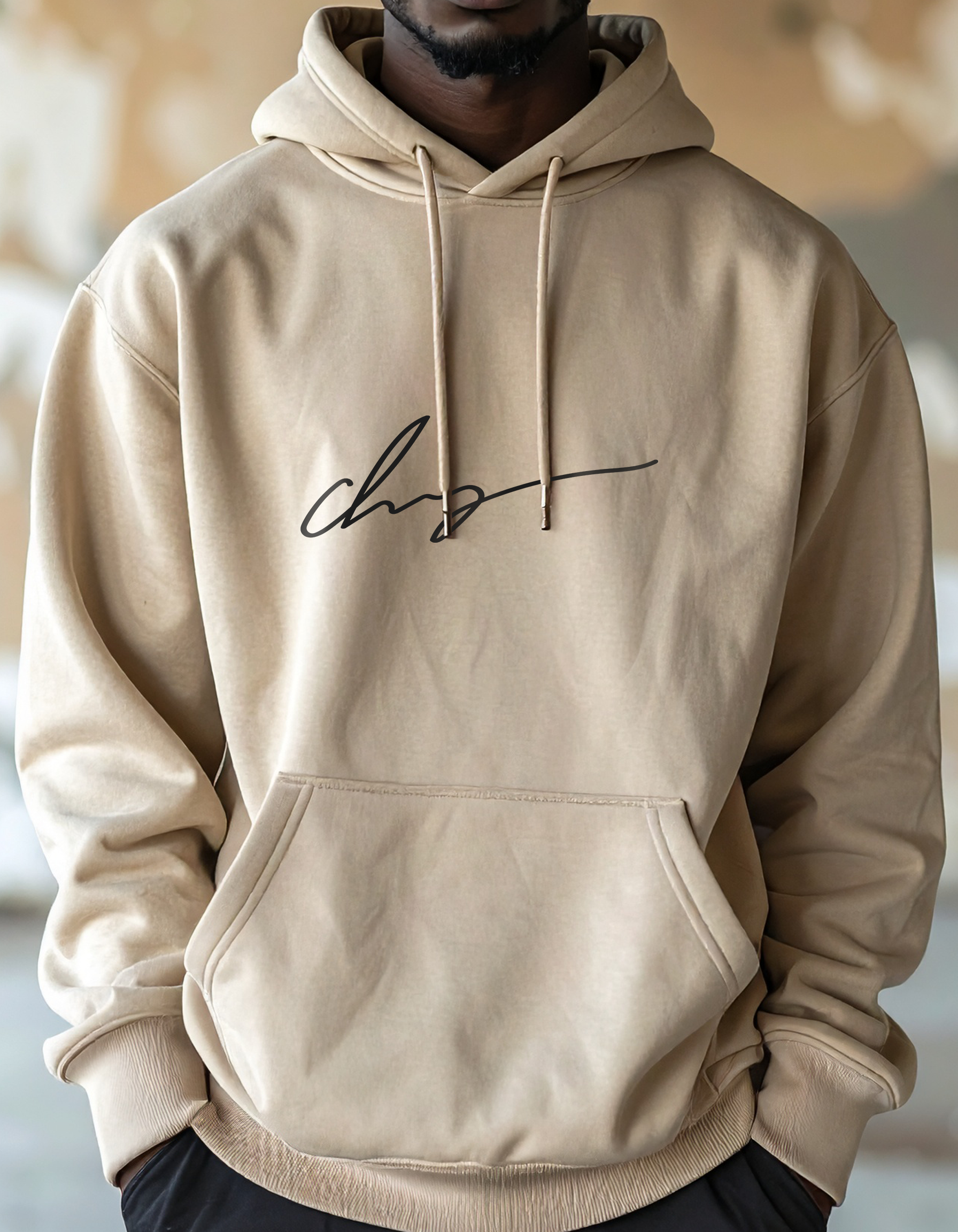 Guillaum Chaigne beige Signature BLK hoodie